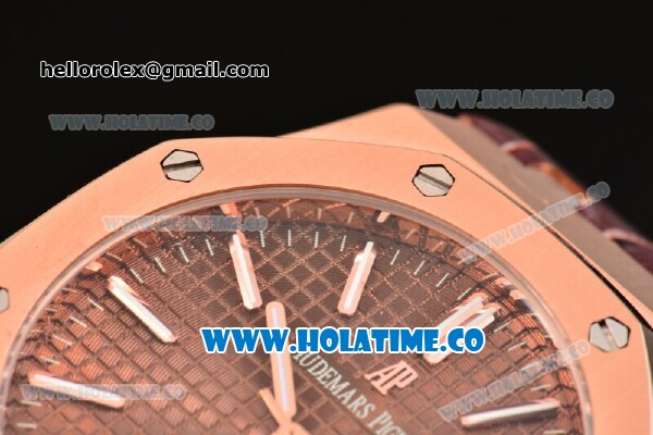 Audemars Piguet Royal Oak 41MM Asia Automatic Rose Gold Case with Brown Grids Dial White Stick Markers and Brown Leather Strap - Click Image to Close